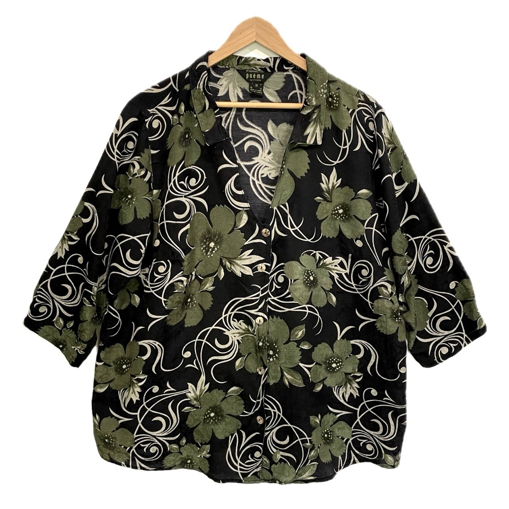Floral Button Down Shirt - Black and Green